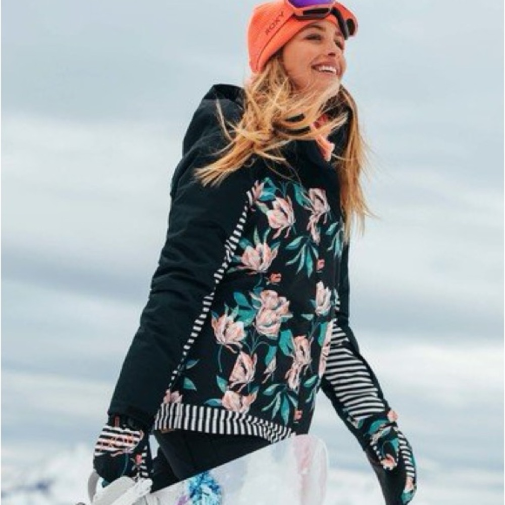 Roxy Black and Pink Floral Snow Jacket
